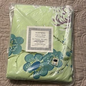 Vintage Sleepwell brand full size flat sheet green floral new in bag